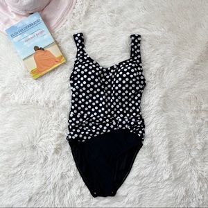 Shore Shapes black and white polka dot tank one piece swimsuit Sz 8